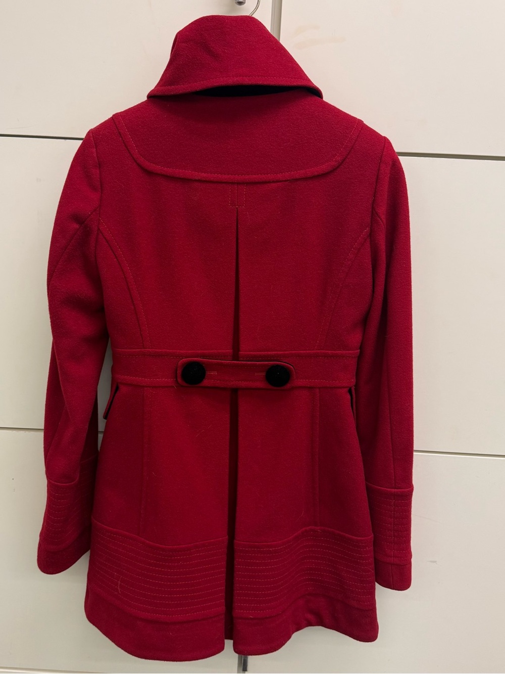 Laundry by Design Red Double-Breasted Pea Coat with Black Velvet Buttons - Picture 7 of 12
